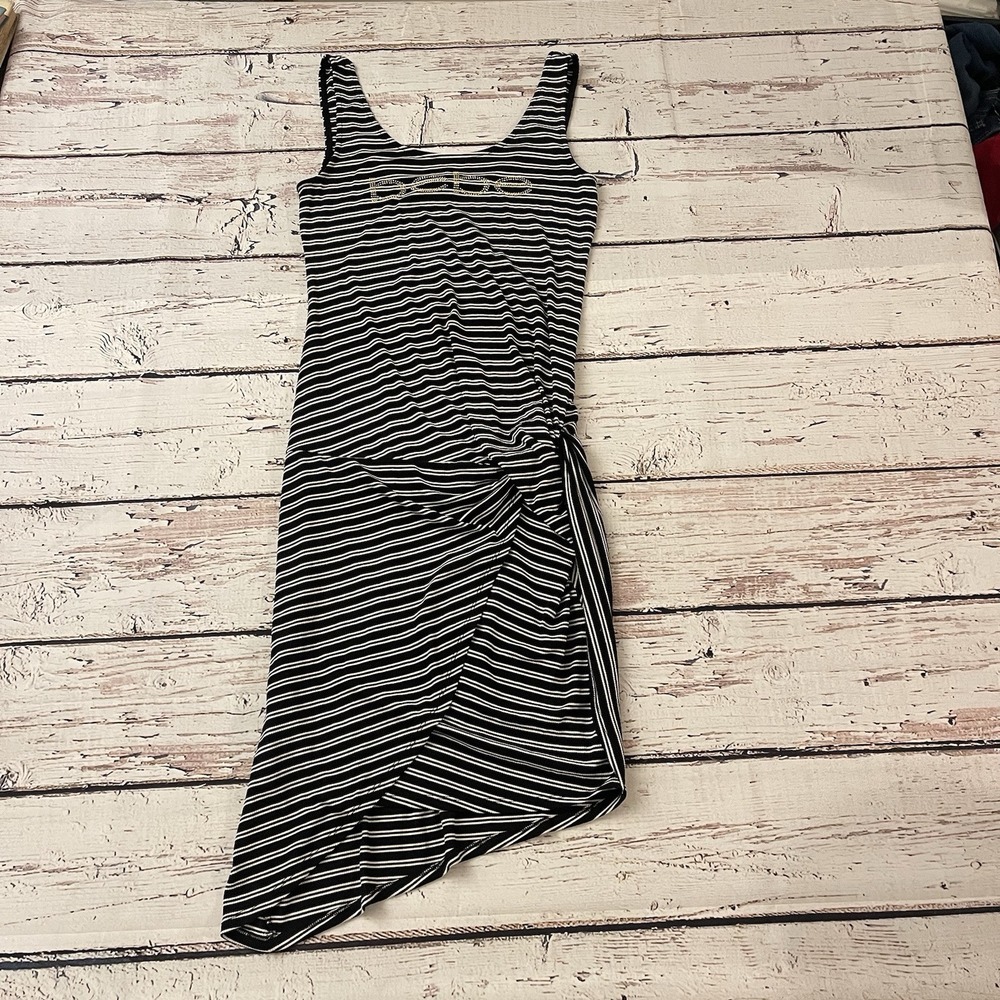 bebe Black and White Striped Sleeveless Mini Dress